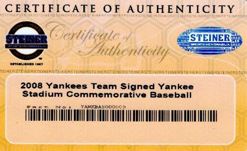 2008 New York Yankees Team Signed Baseball Derek Jeter Mariano Rivera Steiner - 7