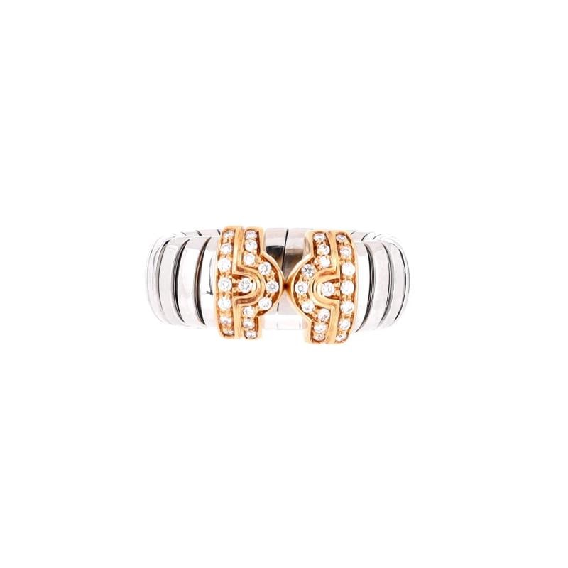 Bvlgari Tubogas Parentesi Ring Stainless Steel and 18K Yellow Gold with Diamond: Condition: Pre-owned,Ring Size: 6 - 52,Brand: Bvlgari,Type: Ring,Metal: 18K Yellow Gold,Color: Yellow Gold,Main Stone: Diamond,Style: Stainless Steel And 18K Yellow Gold With Diamond,Material: 18K