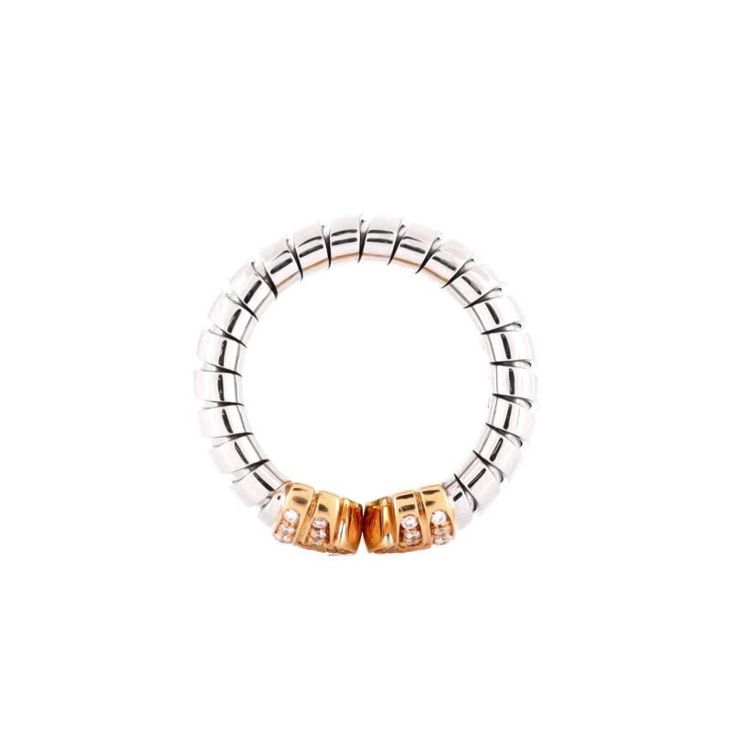 Bvlgari Tubogas Parentesi Ring Stainless Steel and 18K Yellow Gold with Diamond - 2