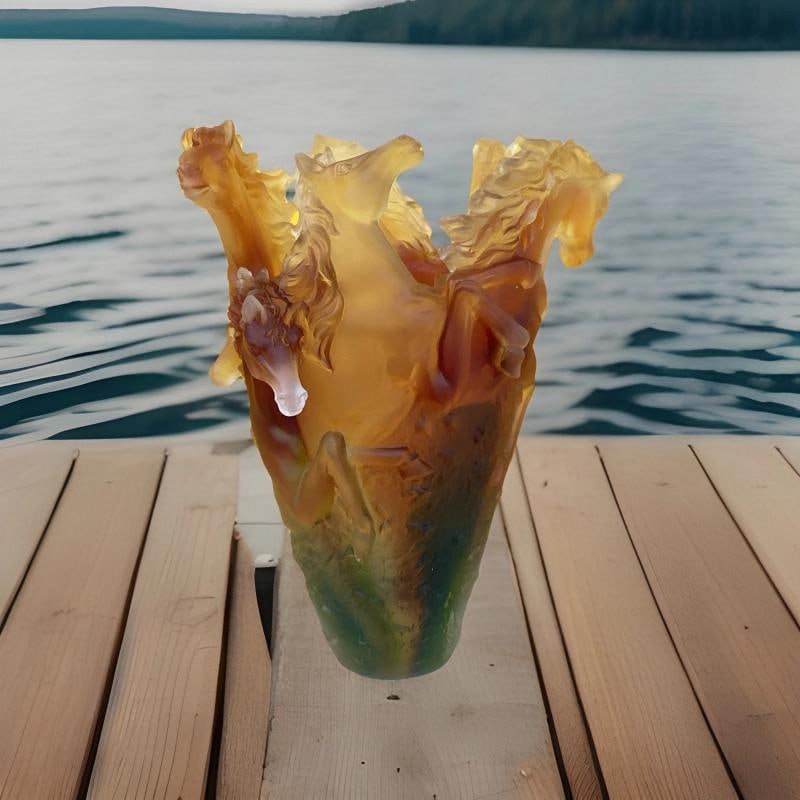 Nancy Daum Style Multi Color Horse Vase H9Ã¢â‚¬Â Heavy Art Glas - 12