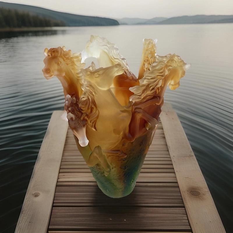 Nancy Daum Style Multi Color Horse Vase H9Ã¢â‚¬Â Heavy Art Glas - 8