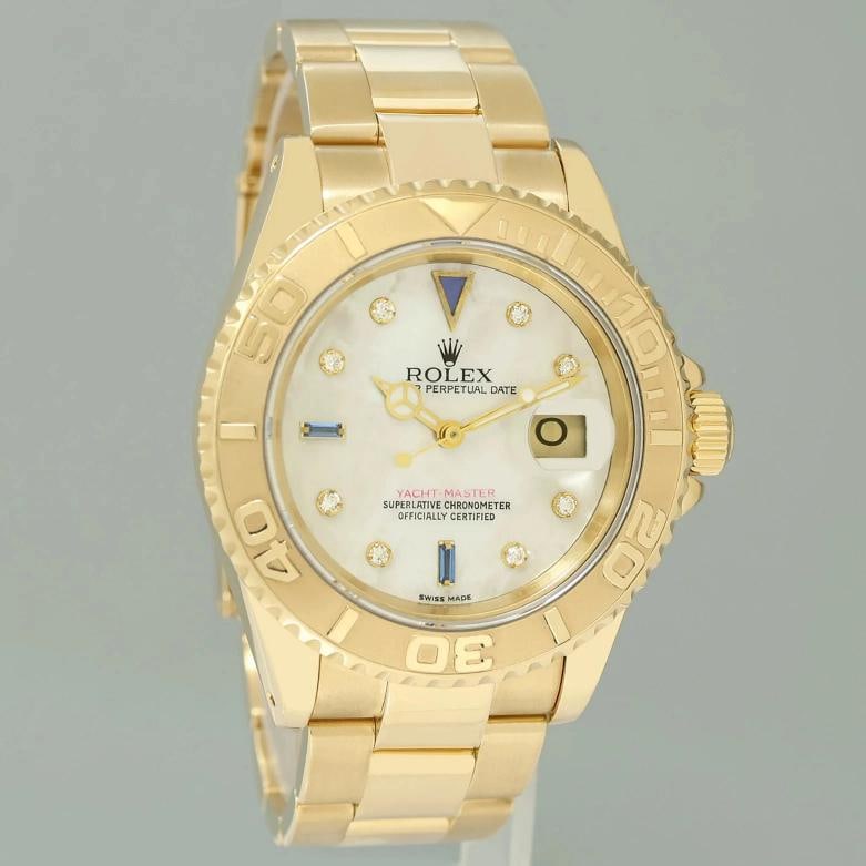 MINT Rolex Yacht-Master Yellow Gold MOP Sapphire Diamond 40mm 16628 40mm Watch - 3