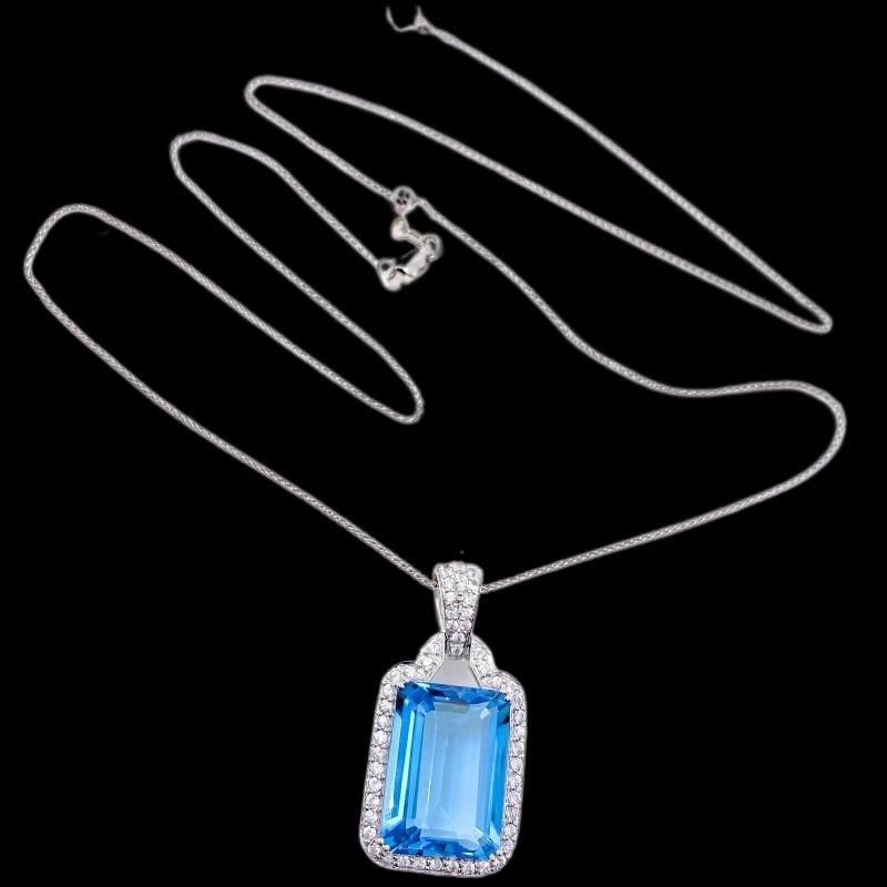 Blue Topaz and Sapphire Necklace 14K White Gold 15''-22'' Chain: Condition: New without packaging,Main Stone Creation: Natural,Length (inches): 15'' - 22'',Main Stone Color: Blue,Material: Gemstone,Metal: White Gold,Total Carat Weight: 10.00 & Over,Secondary Stone: