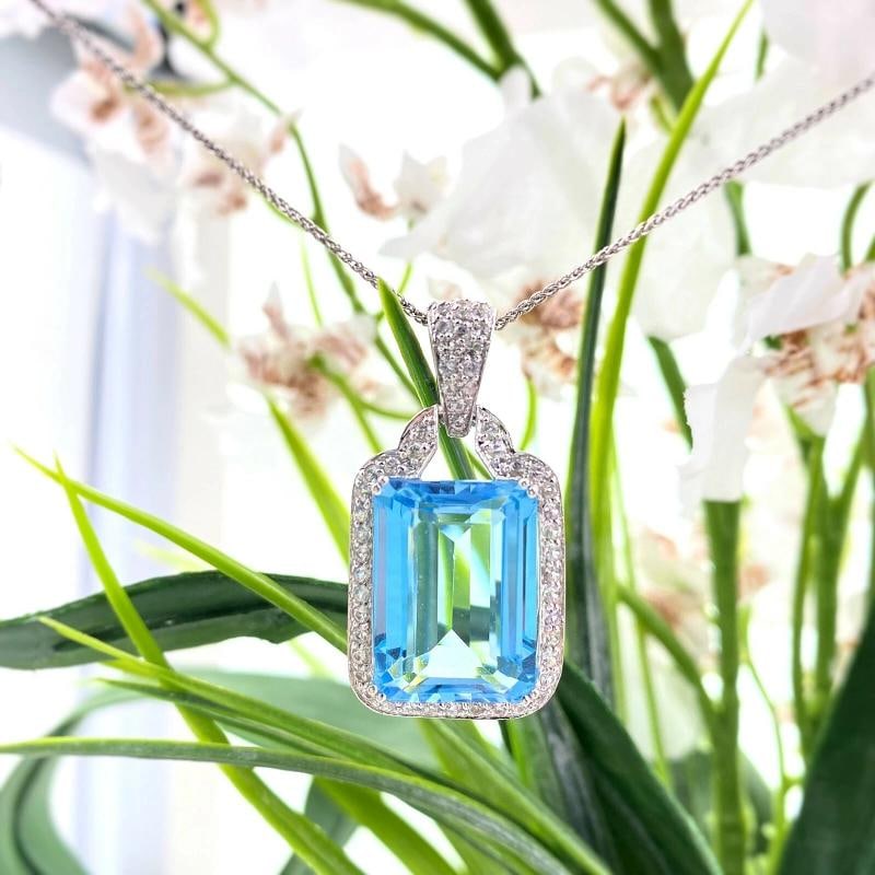 Blue Topaz and Sapphire Necklace 14K White Gold 15''-22'' Chain - 4