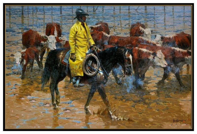 Dan Mieduch Large Original Oil Painting on Board Signed Western Horse Cowboy Art - 3