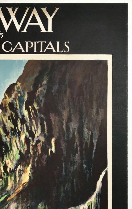 Original Vintage Poster NORWAY ROYAL MAIL Steamship Cruise Ship Travel LINEN - 3