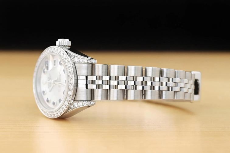 ROLEX DATEJUST 69174 MOTHER OF PEARL SAPPHIRE DIAMOND 18K WHITE GOLD STEEL WATCH - 4