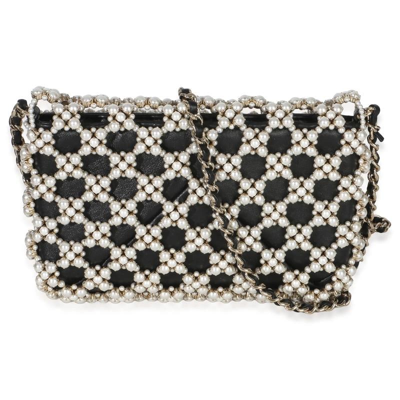 Chanel Black Gold Metal Pearl Embellished Mini Flap Bag - 5