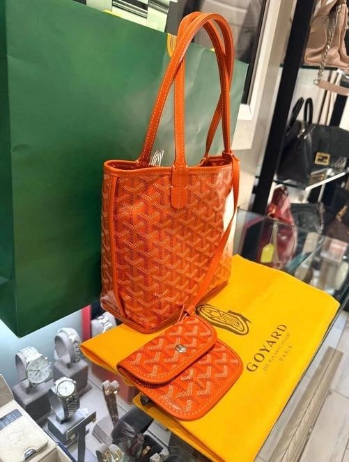 Goyard Mini Anjou Reversible Orange Coated Canva Tote Bag and Matching Wristlet - 2
