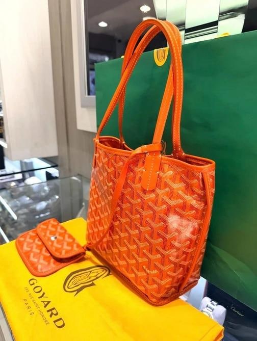 Goyard Mini Anjou Reversible Orange Coated Canva Tote Bag and Matching Wristlet - 3