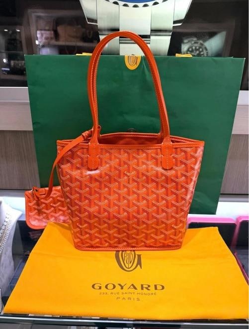 Goyard Mini Anjou Reversible Orange Coated Canva Tote Bag and Matching Wristlet - 4