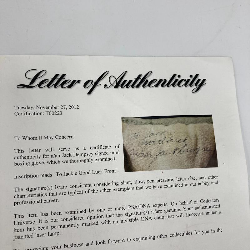 Jack Dempsey Signed Vintage Boxing Glove PSA DNA COA - 7