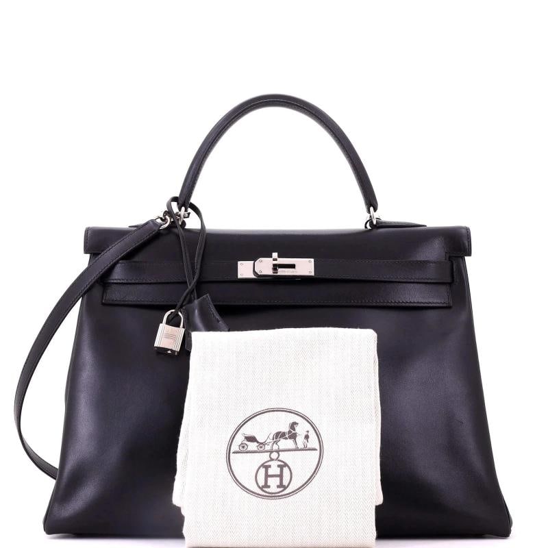 Hermes Kelly Handbag Black Box Calf with Palladium Hardware 35 - 2