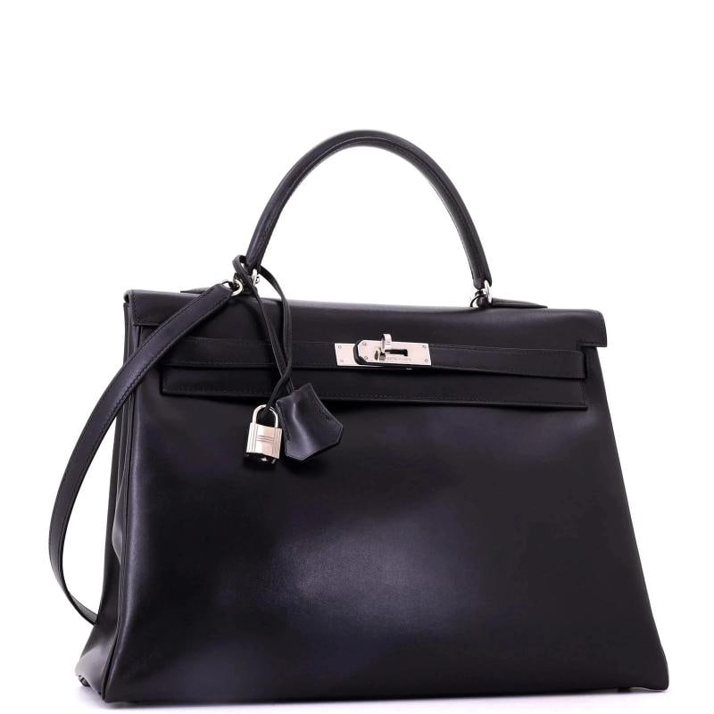 Hermes Kelly Handbag Black Box Calf with Palladium Hardware 35 - 3