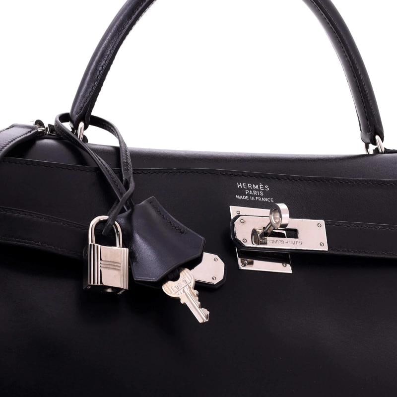 Hermes Kelly Handbag Black Box Calf with Palladium Hardware 35 - 7