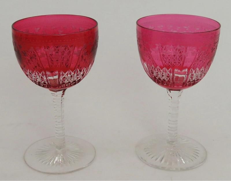 11 Antique c1870 Superb Quality Wheel Cut Ruby Red Wine Glasses - 2