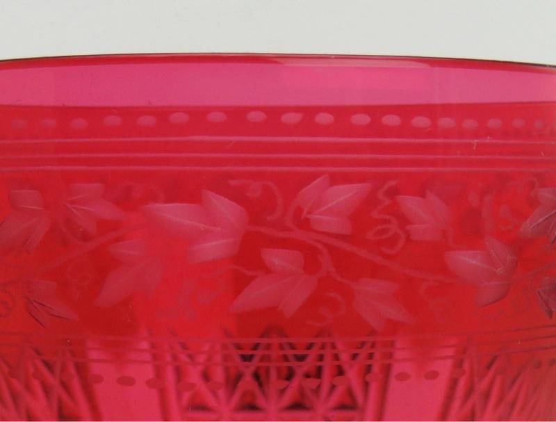 11 Antique c1870 Superb Quality Wheel Cut Ruby Red Wine Glasses - 7