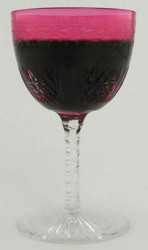 11 Antique c1870 Superb Quality Wheel Cut Ruby Red Wine Glasses - 8