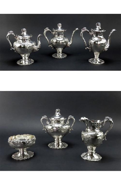 c1890s Fantastic Barbour / Int'l Silver Plate 7pc Grape Vine Tea Set - 3