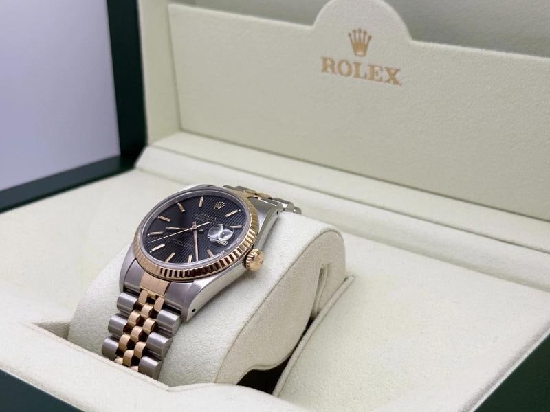Rolex Datejust 16233 36mm Black Tapestry Dial 18k Yellow Gold Steel Box Paper - 10
