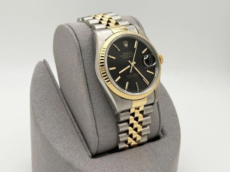 Rolex Datejust 16233 36mm Black Tapestry Dial 18k Yellow Gold Steel Box Paper - 5