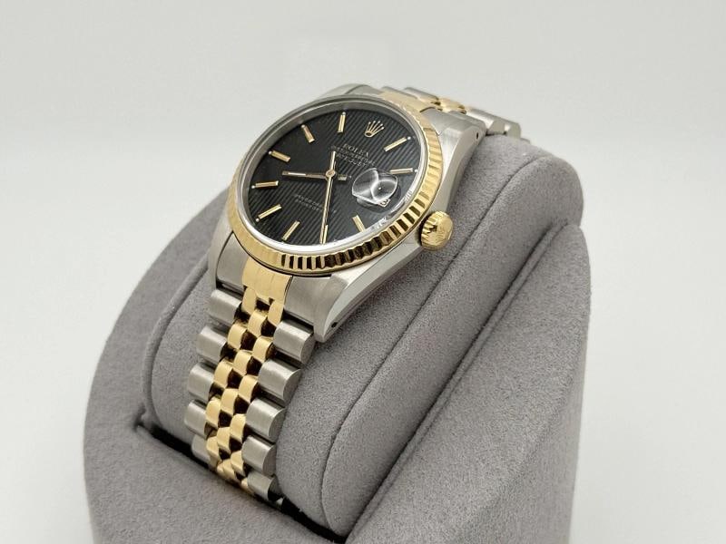 Rolex Datejust 16233 36mm Black Tapestry Dial 18k Yellow Gold Steel Box Paper - 7