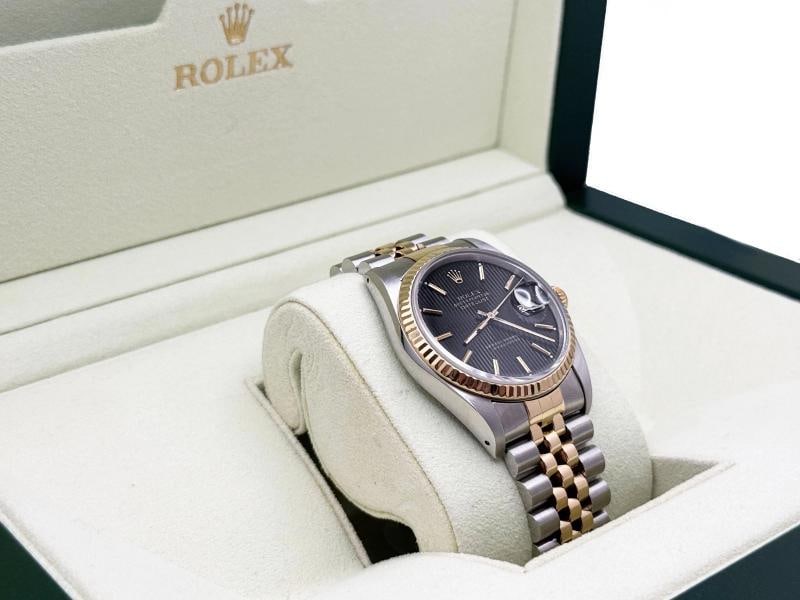 Rolex Datejust 16233 36mm Black Tapestry Dial 18k Yellow Gold Steel Box Paper - 8