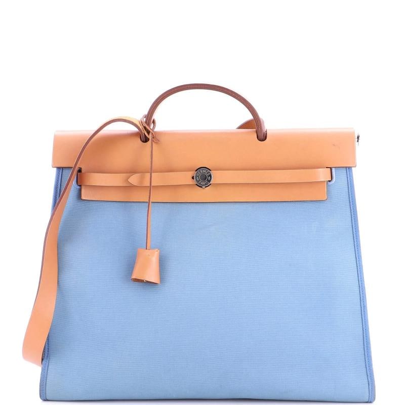 Hermes Herbag Zip Leather and Toile 39: Condition: Pre-owned - Fair,Brand: Hermes,Exterior Material: Leather, Canvas Plain,Style: Top Handle,Exterior Color: Blue,Department: Women,Size: 39,Accessories: Lock, Keys, Pochette, Clochette, With