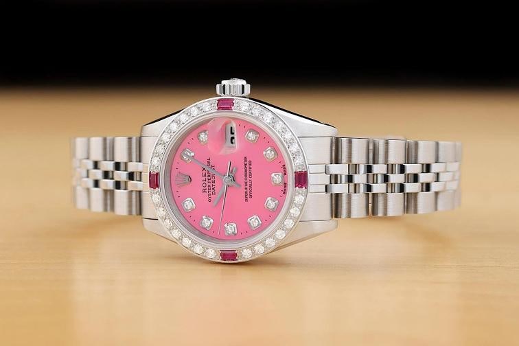 ROLEX LADIES DATEJUST 69174 PINK DIAMOND RUBY 18K WHITE GOLD STEEL JUBILEE WATCH - 2