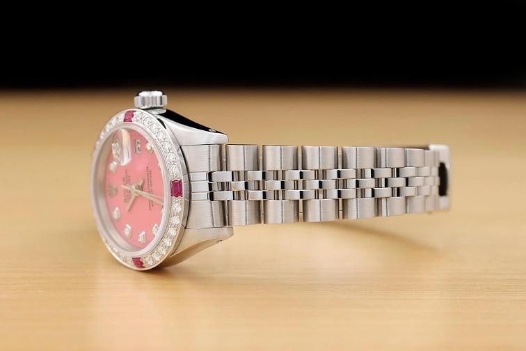 ROLEX LADIES DATEJUST 69174 PINK DIAMOND RUBY 18K WHITE GOLD STEEL JUBILEE WATCH - 4