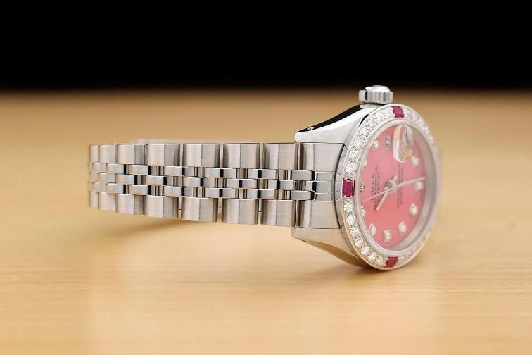 ROLEX LADIES DATEJUST 69174 PINK DIAMOND RUBY 18K WHITE GOLD STEEL JUBILEE WATCH - 7