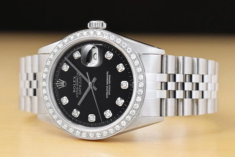 ROLEX MENS DATEJUST BLACK DIAL 18K GOLD STEEL DIAMOND WATCH w/ JUBILEE BAND - 2