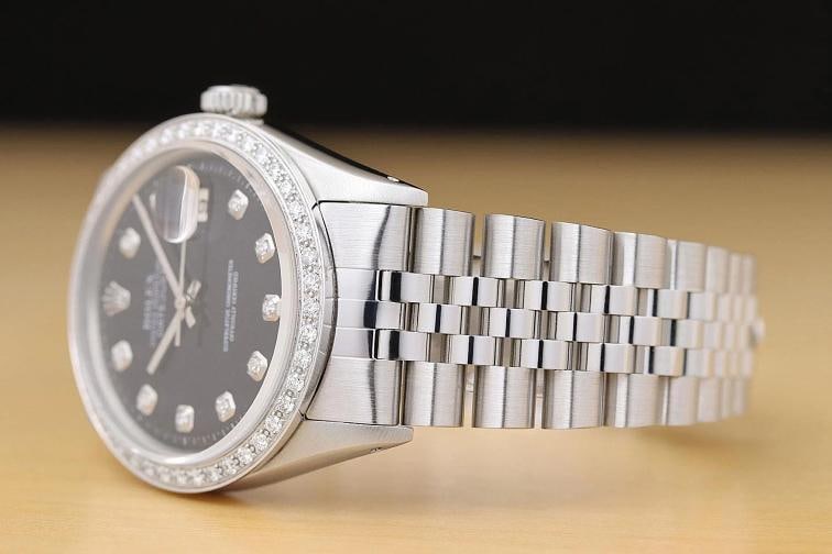 ROLEX MENS DATEJUST BLACK DIAL 18K GOLD STEEL DIAMOND WATCH w/ JUBILEE BAND - 4
