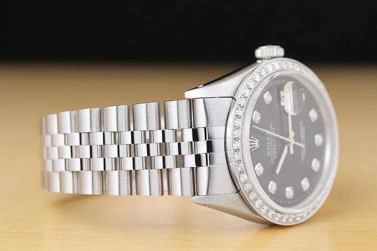 ROLEX MENS DATEJUST BLACK DIAL 18K GOLD STEEL DIAMOND WATCH w/ JUBILEE BAND - 6