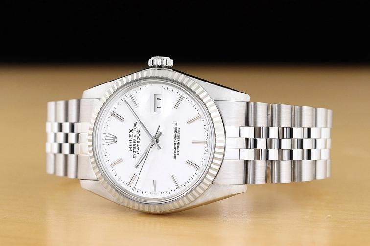 ROLEX MENS DATEJUST 16014 WHITE DIAL 18K WHITE GOLD STAINLESS STEEL WATCH - 2