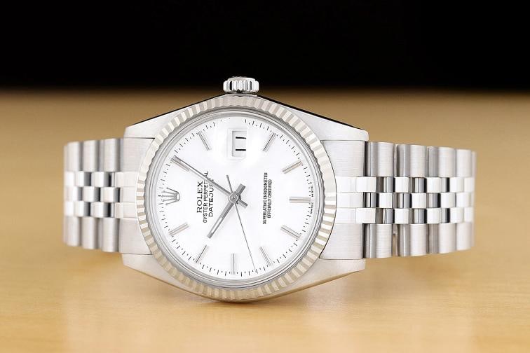ROLEX MENS DATEJUST 16014 WHITE DIAL 18K WHITE GOLD STAINLESS STEEL WATCH - 3