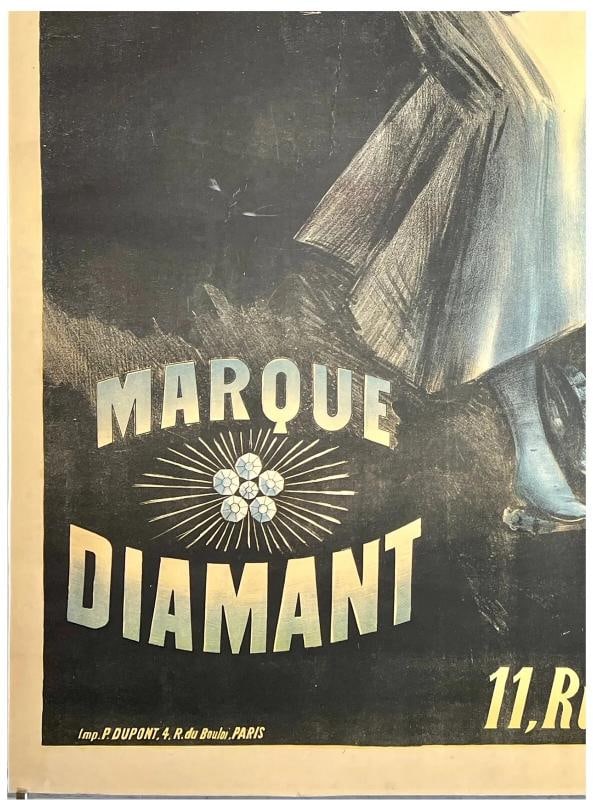 Original Vintage Poster MARQUE DIAMANT Art Nouveau French Cycling Cycles LINEN - 4