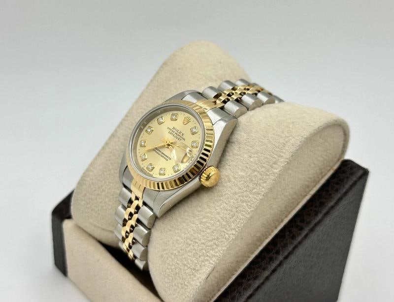 Rolex Ladies Datejust 69173 Champagne Diamond Dial 18k Gold Steel Box Paper - 5