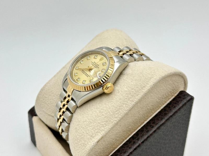 Rolex Ladies Datejust 69173 Champagne Diamond Dial 18k Gold Steel Box Paper - 7