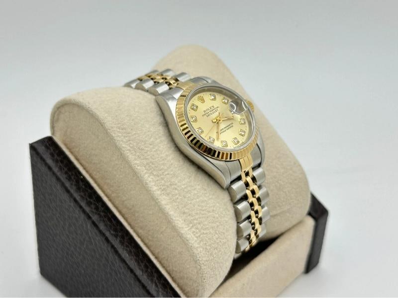 Rolex Ladies Datejust 69173 Champagne Diamond Dial 18k Gold Steel Box Paper - 8