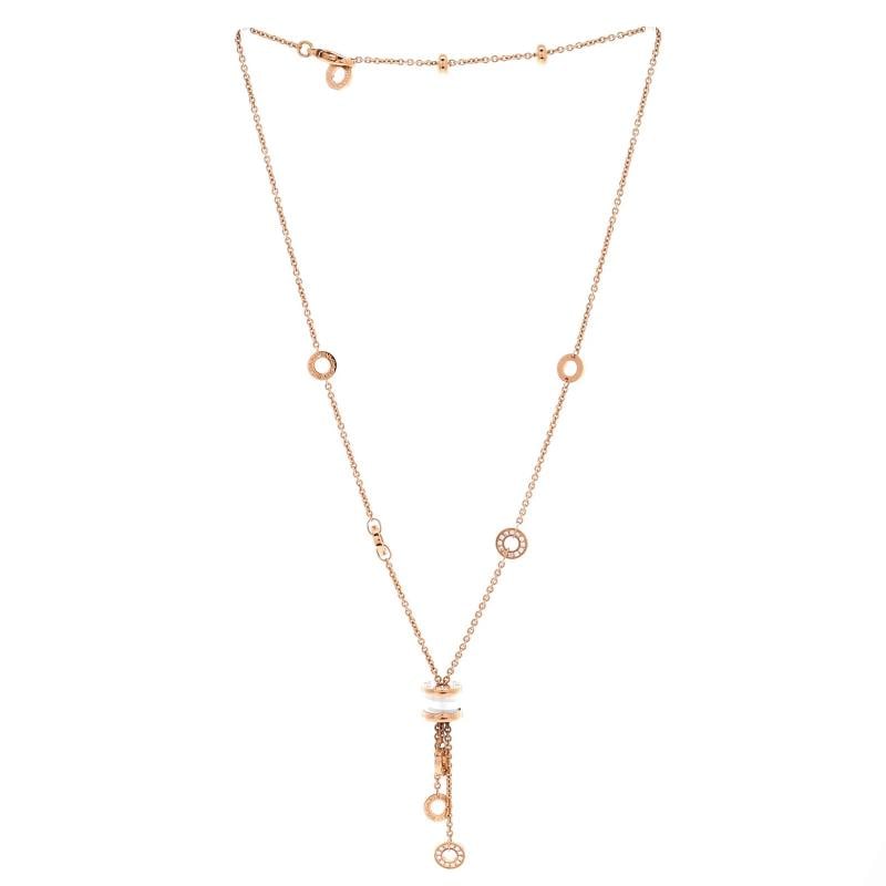 Bvlgari B.Zero1 3 Charm Necklace 18K Rose Gold and Ceramic and Diamonds - 2