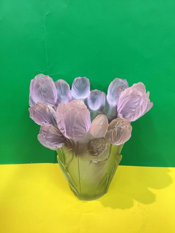 Xl Nancy Daum style tulip green pink multi color crystal vase H9Ã¢â‚¬Â - 10