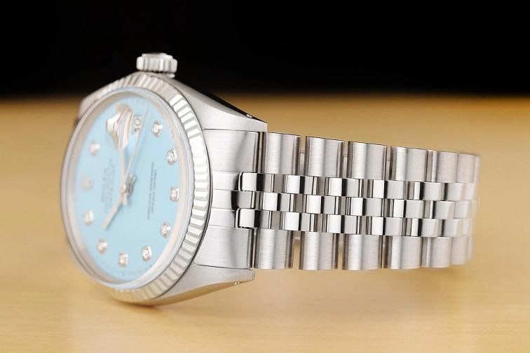 ROLEX MENS DATEJUST AQUA BLUE DIAMOND DIAL 18K GOLD STEEL WATCH w/ JUBILEE BAND - 4