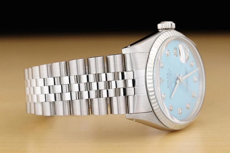 ROLEX MENS DATEJUST AQUA BLUE DIAMOND DIAL 18K GOLD STEEL WATCH w/ JUBILEE BAND - 6