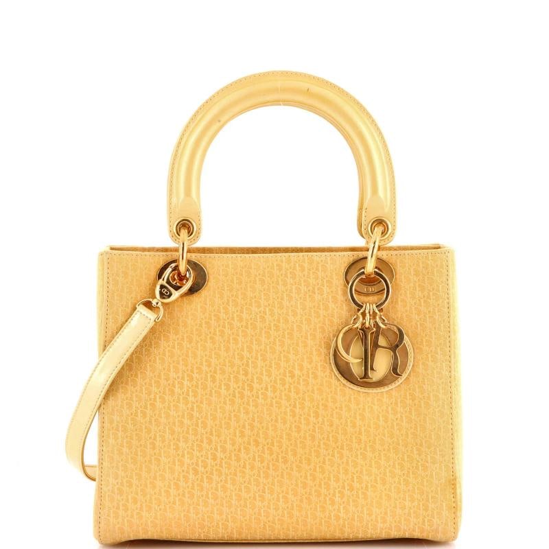 Christian Dior Vintage Lady Dior Bag Diorissimo Suede Medium: Condition: Pre-owned - Fair,Brand: Christian Dior,Exterior Material: Suede,Style: Totes,Exterior Color: Neutral,Department: Women,Size: Medium,Accessories: With Strap