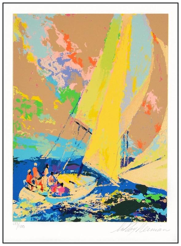 LeRoy Neiman Original Color Serigraph on Paper Normandy Sailing Signed Framed - 3