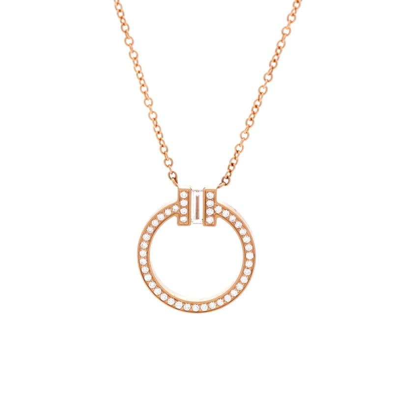 Tiffany & Co. T Circle Pendant Necklace 18K Rose Gold with Diamonds and Center: Condition: Pre-owned - Good,Brand: Tiffany & Co.,Main Stone: Diamond,Metal: 18K Rose Gold,Metal Purity: 18K,Style: Pendant,Type: Necklace,Color: Rose Gold,Material: 18K Rose Gold, Diamond