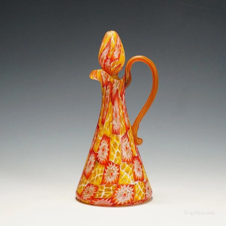 Antique Millefiori Jug with Handles by Fratelli Toso, Murano circa 1920: Condition: Used,Brand: ArtGlass,Type: Vase,Country of Origin: Italy A rare Millefiori murrine glass jug, manufactured by Vetreria Fratelli Toso, Murano around 1920. Executed with polychrome murrine in