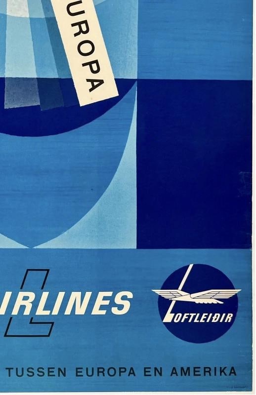 Original Vintage Poster ICELANDIC AIRLINES LOFTLEIDIR Airline Travel Tourism OL - 5