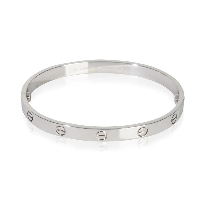 Cartier White Gold Love Bracelet: Condition: Pre-owned,Item Length: 19 cm,Clasp/Buckle Type: Screw,With Original Box/Packaging: Yes,Side Stone Type: No Stone,Metal Purity: 18k,With Papers: No,Gross Weight (grams): 37.53,Department: